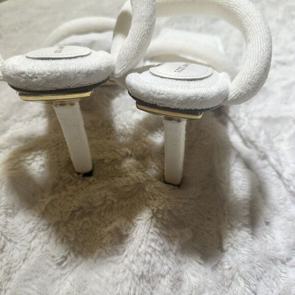 Good American White Terry Heels Size 11 Strappy 4" High Preppy Shoe Neutral Chic - Picture 9 of 11